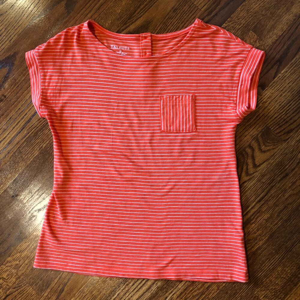 Talbots Orange/White Pocket Tee - Size XS
